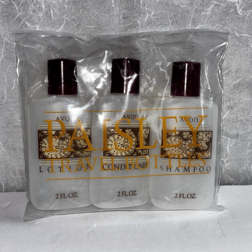 Vintage Set Avon Paisley Empty Travel Bottles 2oz. New Sealed
